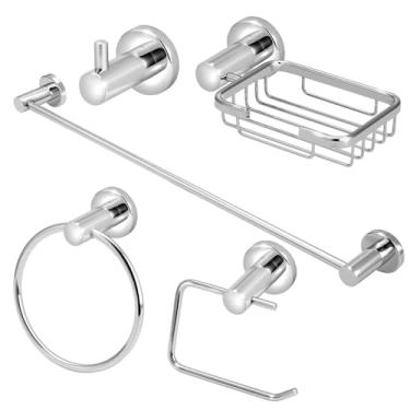 Imagem de Kit Acessórios Banheiro Completo Metal Cromado 5 Peças Luxo