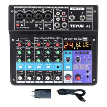 Imagem de Mesa De Som TEYUN A6 6 canais，mixer de placa de som de 6/5/4/3 canais com Bluetooth, entrada USB para PC e alimentação fantasma de 48V para música, podcasting e produção Melhor que teyun A4 NA4 A3
