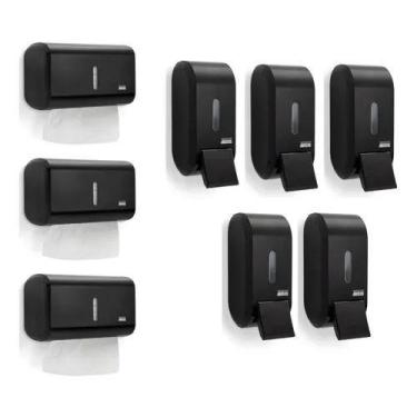 Imagem de Kit 3 Suporte Toalheiro 5 Saboneteira P/ Álcool Em Gel Preto - Premiss