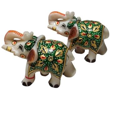 Imagem de Colorful Green Marble Elephant Showpiece – 3X2X1.25"Inch Handcrafted Rajasthani Decorative Figurine for Home Decor, Tabletop Accent, Indian Art Gift Item, Festival Return Gift, Traditional Handicraft