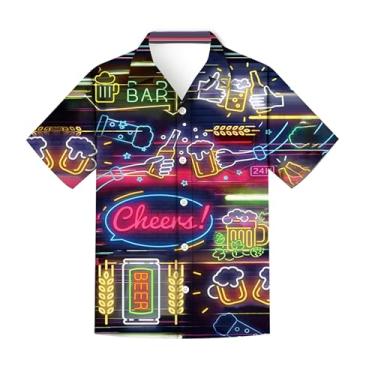 Imagem de Regenboog Camisa masculina neon, camisa havaiana casual de botão de manga curta, novidade engraçada impressa em 3D festa na praia, blusa neon, cerveja, M