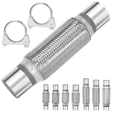 Imagem de Mardatt 3 Peças De Tubo Flexível Escape Aço Inoxidável Com Trança Dupla, Braçadeira Em U, Braçadeiras Silenciadoras Para Carros, Caminhões, Ônibus (2,2" X 8" 12")