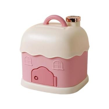 Imagem de Fenteer Brinquedos criativos do cofrinho com chave de bloqueio da alça superior com dois slots de economia caixa de armazenamento de jóias para crianças, Rosa