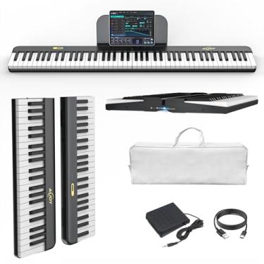 Imagem de AiJoy Teclado De Piano Portátil Com 88 Teclas, Piano Digital Com Conexão Magnética Para Iniciantes, Teclado De Piano Elétrico Dobrável De Tamanho Normal, Teclas Sensíveis, Pedal De Sustain, Suporte