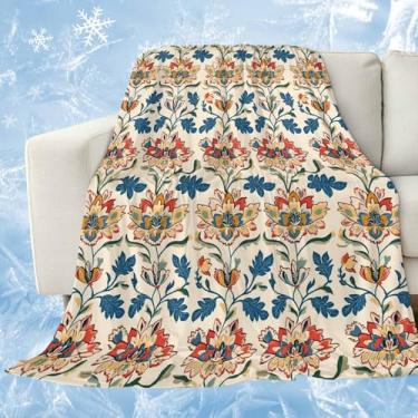 Imagem de Cobertores florais refrescantes para pessoas que dormem quentes, flores vermelhas, amarelas, folhas azuis marinhas, cobertor de gelo leve, 101,6 x 152,4 cm, cobertores frios de verão para suores