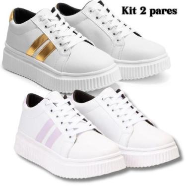 Imagem de Kit Tenis Branco Feminino Cano Medio Com Sola Plataforma. - Fierre, 36