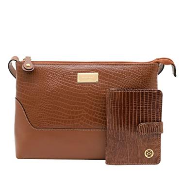 Imagem de Kit Bolsa Transversal e Carteira Couro Legítimo Lezard Mariart 2194+237 (Havana)