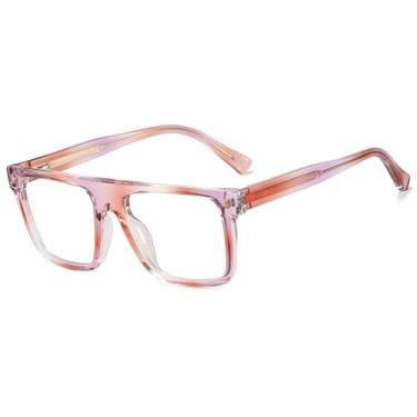 Imagem de Armação grossa para óculos grandes femininos Tr90 masculino acetato templo quadrado anti luz azul, Moldura marrom rosa