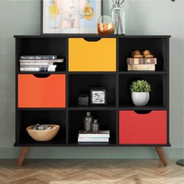 Imagem de Nicho organizador preto retrô (1478.70) + kit 3 gavetas coloridas (147