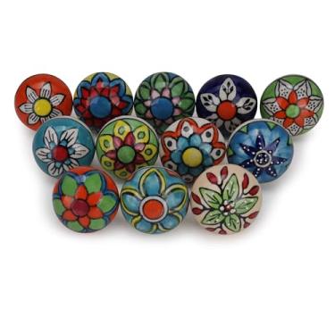 Imagem de FURNISHFUL FINESSE Puxador de gaveta de cerâmica multicolorida para armário de cozinha puxador de armário de cozinha boho, móveis decorativos para cômodas, gavetas, maçanetas - pacote com 12