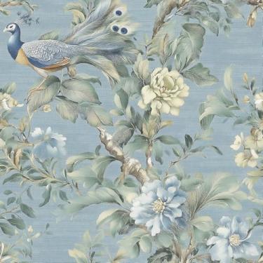 Imagem de Papel de parede floral de pássaros descascar e colar papel de parede pavão 43 cm × 395 cm papel de parede decorativo moderno autoadesivo removível para quarto e banheiro papel de contato verde