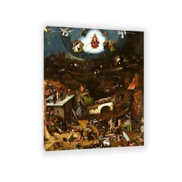 Imagem de Hieronymus Bosch Arte de parede The Last Judgment Pintura famosa reprodução de pintura a óleo para sala de estar decoração de parede de casa 90 x 70 cm (35 x 28 pol) emoldurada