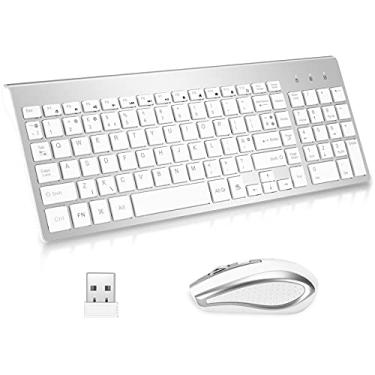 Imagem de KANG RUI Combinação de teclado e mouse sem fio, mouse USB ultrafino 2,4 G, teclado digital compacto para laptop (branco prateado)