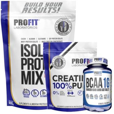 Imagem de Kit Whey Isolate Protein Mix 900g + Creatina Monohidratada 100% Pura 250g + Bcaa 60caps - Profit (Refil, Cookies and cream)