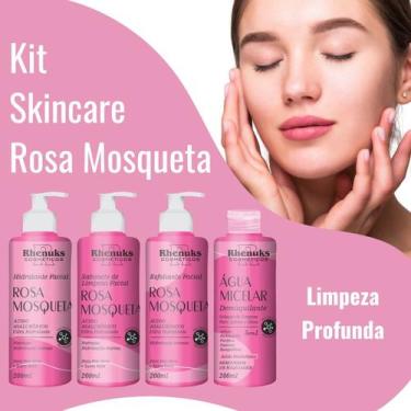 Imagem de Kit Rosa Mosqueta Tratamento Facial Skincare Limpeza Profunda - Rhenuk