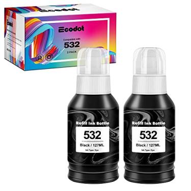 Imagem de ecodot Garrafas de tinta de reposição compatíveis para Epson 532 Black Ink Bottle Use com impressora ET-M1100 ET-M1120 ET-M1170 ET-M2170 ET-M3170 ET-M3180 (2 preta)