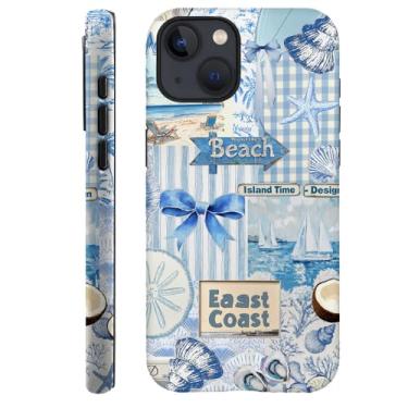 Imagem de Kiritfox Capa compatível com iPhone 13, capa de telefone híbrida com colagem de estrela do mar concha de praia capa rígida de 2 camadas, macia à prova de choque para meninas, mulheres, meninos e