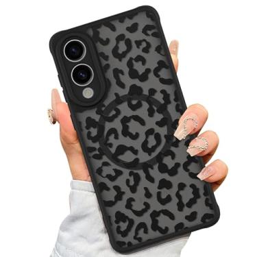Imagem de AIGOMARA Capa para Samsung Galaxy S25 Edge [compatível com MagSafe] Design com estampa de leopardo preto para mulheres meninas homens TPU macio amortecedor rígido PC traseiro antiqueda à prova de