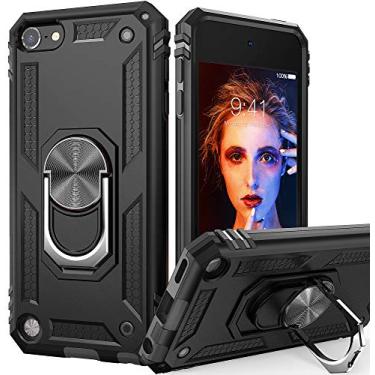 Imagem de Capa para iPod Touch 7, capa para iPod Touch 6 com suporte para carro, capa protetora híbrida e resistente à prova de choque com suporte integrado para Apple iPod Touch 5 6 7 ª geração, vermelha, Preto