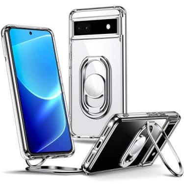 Imagem de Shields Up Capa Para Google Pixel 6A Com Suporte, Suporte De Anel Duplo Transparente [Ajustável E Dobrável] Protetora À Prova Choque 6A,