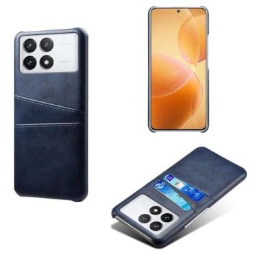 Imagem de Capas Compatível com Xiaomi POCO X6 PRO,Caso de couro PU-Tampa de telefone a prova de choque com 2 slots de cartão,Proteção anti-impressão digital e anti-gota-Blue