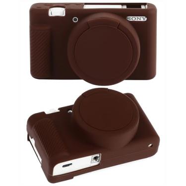 Imagem de Capa para câmera Sony ZV-1, ZV1 capa macia de borracha com capa de lente removível, capa macia antiarranhões com ZV1 (marrom escuro)