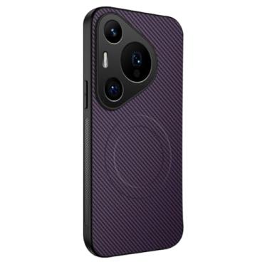 Imagem de LTLMYDAM Capa fina para Huawei Pura 70 Ultra/70 Pro/70 Pro+/70, capa de telefone de couro com sucção magnética de fibra de carbono elegante, roxa, 70 Pro+