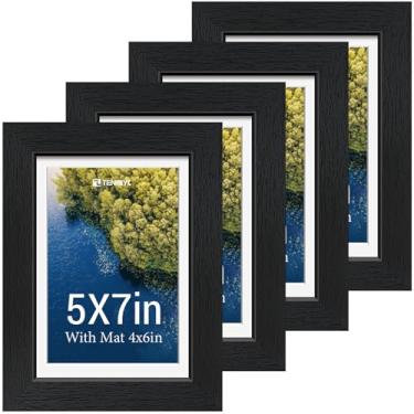 Imagem de TENIBYC Conjunto de 4 porta-retratos 12 x 18 cm - preto, exiba imagens 10 x 16 com tapete ou 12 x 17 sem tapete, vidro temperado HD, exibição de mesa ou pendurar na parede