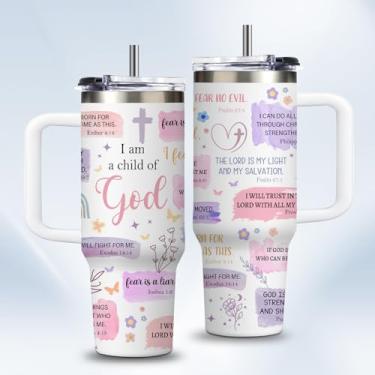Imagem de Copos de viagem Christian Purple Child Of God Gifts for Women com alça 850.5 g Isolado Aço Inoxidável Cristão God Travel Cups - Inspirador Natal Religiões Presentes de Aniversário para Meninas Irmãs