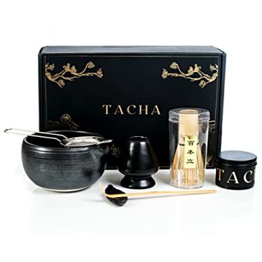 Imagem de TACHA Premium Matcha Tea Set | Matcha Tea Powder | Ceremonial Matcha Tea Making Tool | Whisk Holder Black Bowl, Spout, Scoop, and Sifter (7 Piece Set)