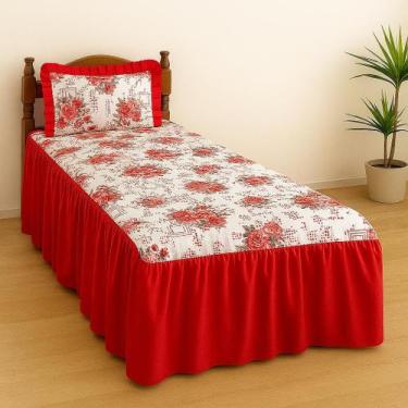Imagem de Colcha Solteiro Lorena 2 Peças De Tecido estampado Com Babado 2,50m x 