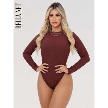 Imagem de Body Collant Feminino Básico Manga Longa Anarruga Moda Blogueira Casua