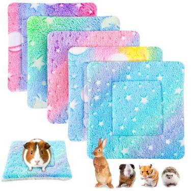 Imagem de PETKNOWS 5 tapetes de porquinho-da-índia arco-íris, almofadas de dormir de lã macia para animais pequenos, coelhos, hamsters, ouriços e chinchilas