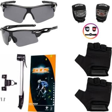 Imagem de Luva Ciclismo Bike + Mini Bomba + Pisca + Óculos Esportivo - TSW, Pret