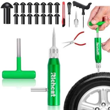 Imagem de Richcat Kit de reparo de perfuração de pneu sem câmara com plugue de cogumelo, repara furos e pneus furados para motocicletas, carros, caminhões, quadriciclos e tratores