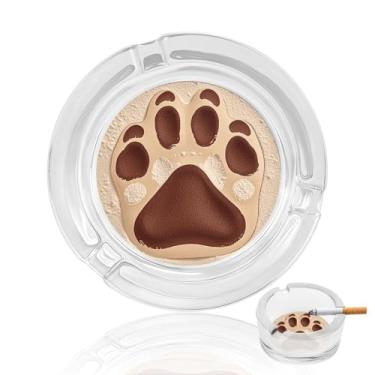 Imagem de Cinzeiro de vidro de cristal com estampa de pata de cachorro, cinzeiro redondo de vidro resistente para fumar, portátil, decorativo, moderno, para uso em casa, escritório, interior, exterior, pátio