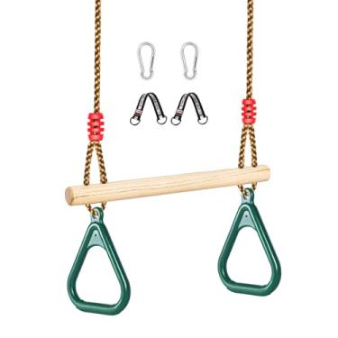 Imagem de LadyRosian Barra de balanço trapézio de madeira, conjunto de balanço de altura ajustável, anéis de ginástica, acessórios de playground, barra de macaco de 42 cm para quintal, parquinho infantil, sala