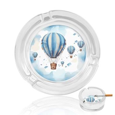 Imagem de Cinzeiro de vidro de cristal de balão de ar quente azul, cinzeiro redondo de vidro resistente para fumar cinzeiro portátil decorativo moderno para uso em casa, escritório, interior, exterior, pátio