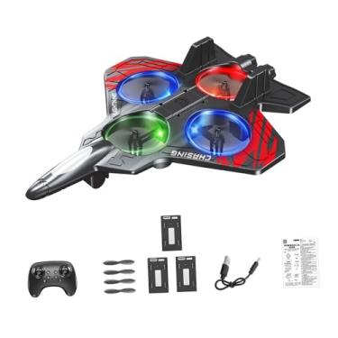 Imagem de YIJU Avião de controle remoto de espuma para crianças e adultos, flip 360°, anti-queda, à prova d'água, 6 canais, EVA, jato de com luz, Bateria Vermelha de Três