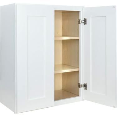 Imagem de Armário de cozinha de parede Hollywood Fabiani Design - 61 cm L x 30,5 cm P x 76,2 cm A, Shaker White - Moldura de madeira maciça, compensado de grau de gabinete de 1/2 polegada, portas de fechamento