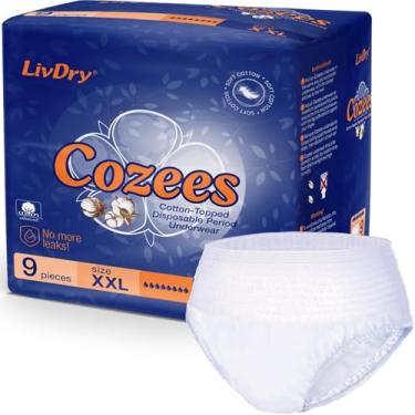 Imagem de Cozees Roupa íntima descartável para mulheres, menstrual e pós-parto, alta absorção, conforto coberto de algodão, feita nos EUA (9 unidades, 2GG)
