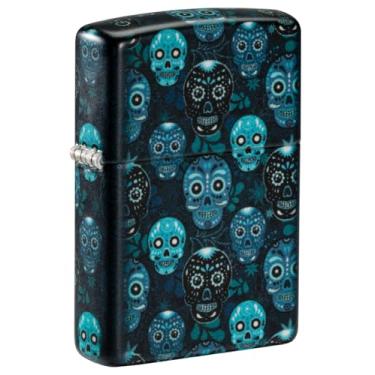 Imagem de Zippo Isqueiro de bolso fosco com design de caveira de açúcar que brilha no escuro