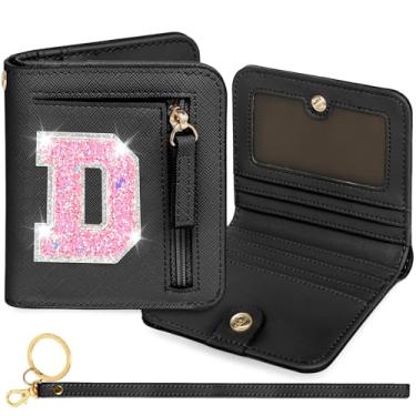 Imagem de YQE Carteira com inicial RFID para meninas pequenas, presentes na moda, aniversário, Natal, meia ideia de presente para adolescentes, filha, neta, sobrinha, 6, 7, 8, 9, 10, 11, 12, 13 anos, Preto, D