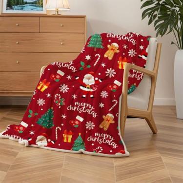 Imagem de Cobertor de Natal vermelho para meninos e meninas, cobertores de lã de férias de inverno, macio, flanela, quente, cobertores de cama fofos de Natal Papai Noel para crianças todas as estações para