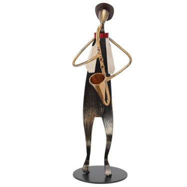 Imagem de Saxofone jogador estátua estátua artesanal saxofonista de ferro figurina Decorativa Musical Instrument Player Sculpture Musician Home Decor for Living Room Office