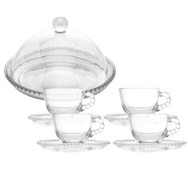 Imagem de Conjunto Wolff Pearl em Cristal: Queijeira + 6 Xícaras Café com Pires – Elegância e Charme