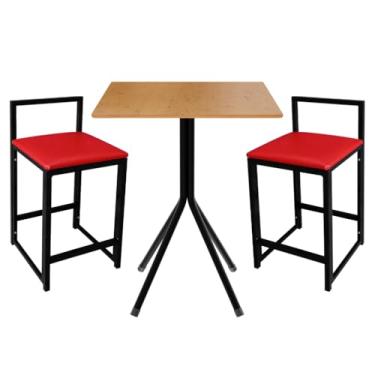 Imagem de Conj 2 Banqueta + Mesa Bistrô Tampo Mel Baixa Quadrada Modelo Confortável Industrial Cozinhas Bares(VERMELHO)