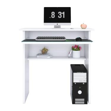 Imagem de Mesa para Computador Compacta, 76 cm Altura, 60 cm Largura, Branca, com Prateleira para Teclado