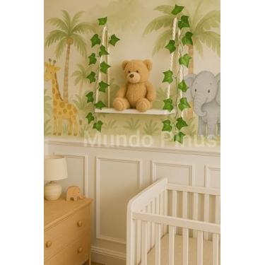 Imagem de Prateleira Suspensa Decorativa com Cordas 50 x 15 cm Branca Estilo Boho Para Quarto Infantil