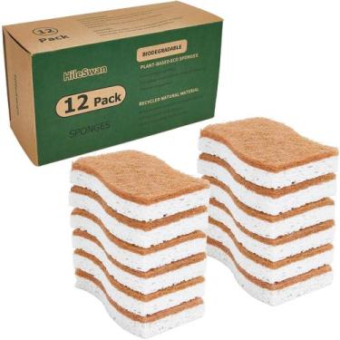 Imagem de Esponjas de cozinha HiLeSwan Natural, pacote com 12, depurador antiarr